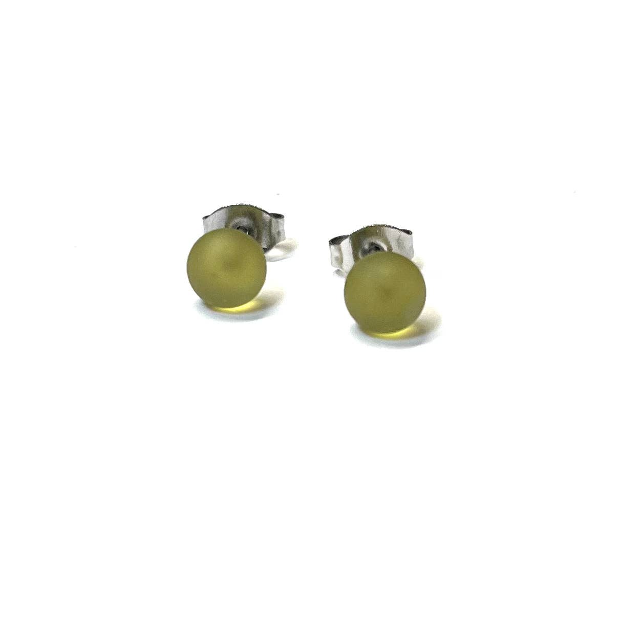 Frosted Bottle Green Handmade Glass Mini Stud Earrings - Gifts Under £10 - Scotland