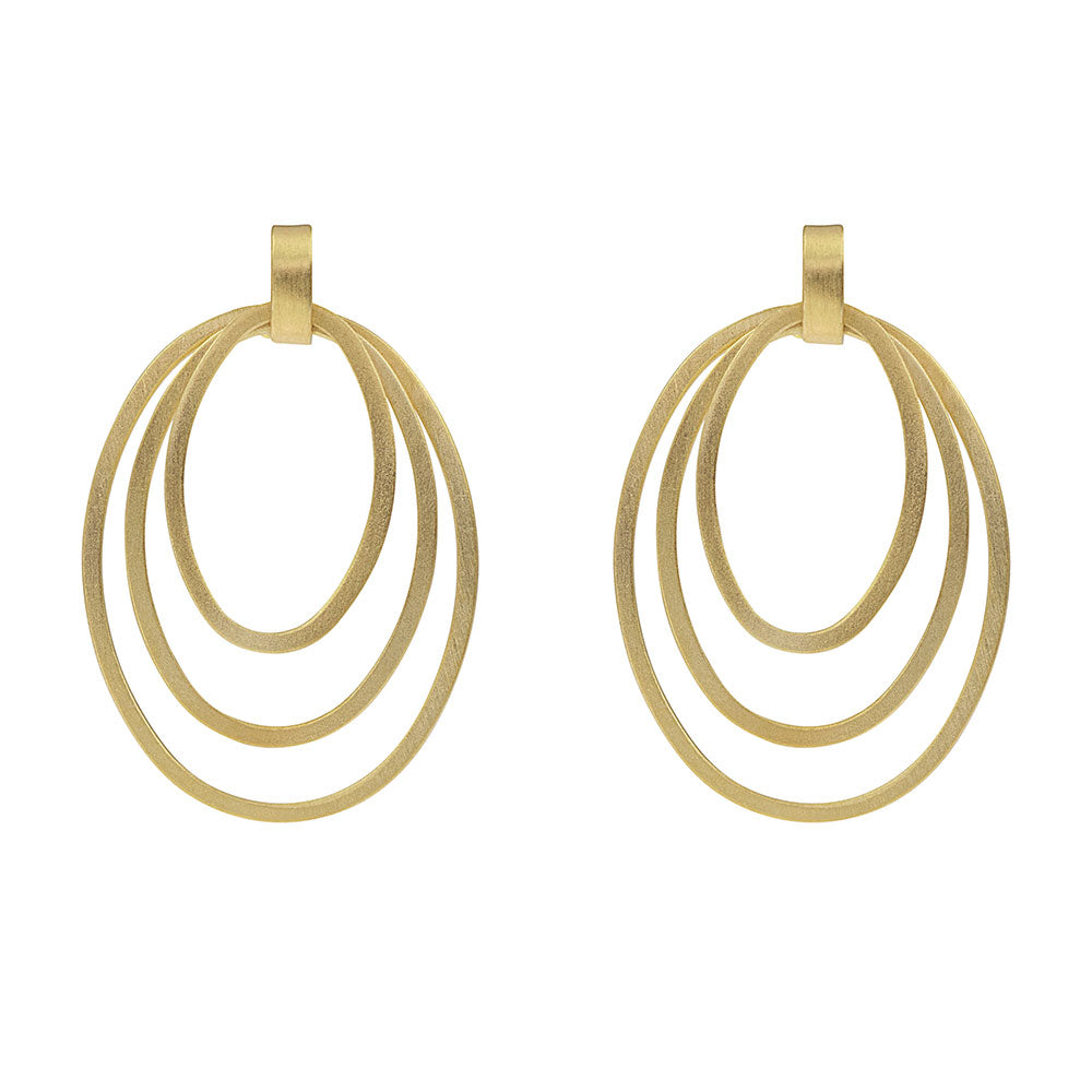 Gold Plated Oval Earrings with Concentric Hoop Rings
