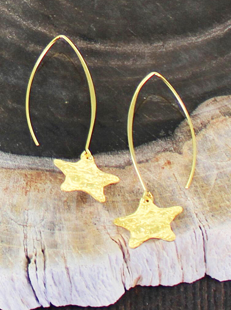 Gold Plated Star Textured Drop Earrings | The Nancy Smillie Shop - Art, Jewellery & Designer Gifts Glasgow Scotland