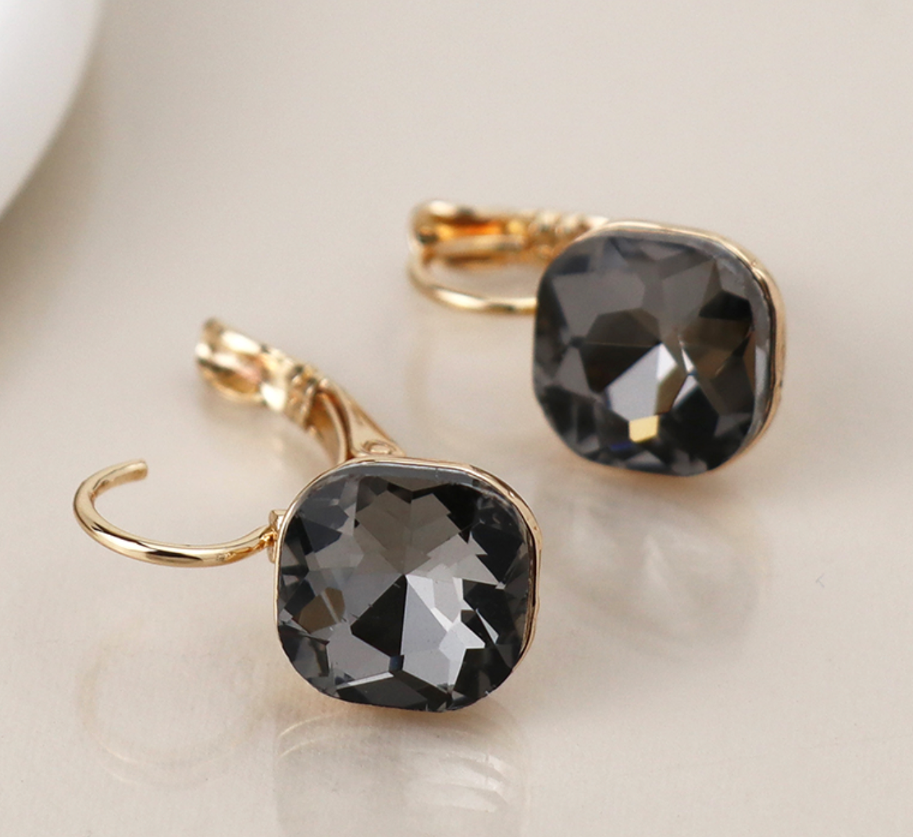 Golden/smoky/square Crystal drop earrings - Jewellery - Scotland