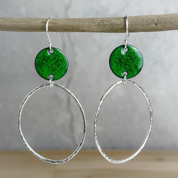 Grass Green Beaten Oval Hoop Earrings - The Nancy Smillie Shop - Art, Jewellery & Designer Gifts Glasgow