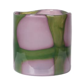 Sleek cylindrical Green Cross Glass Vase cuff bracelet with pink green swirls