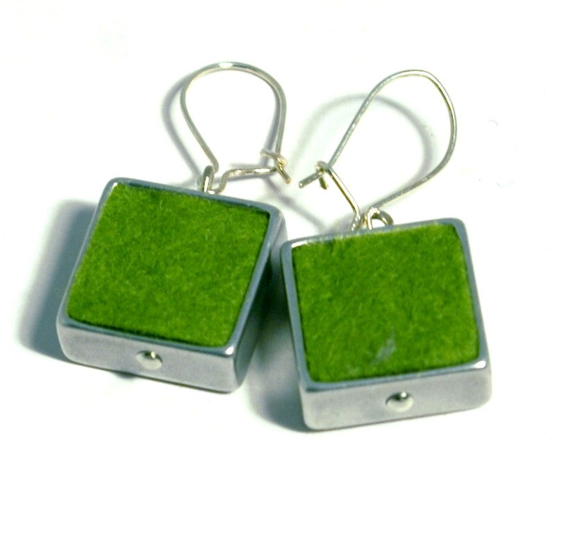 Green Felt Square Earrings - The Nancy Smillie Shop - Art, Jewellery & Designer Gifts Glasgow