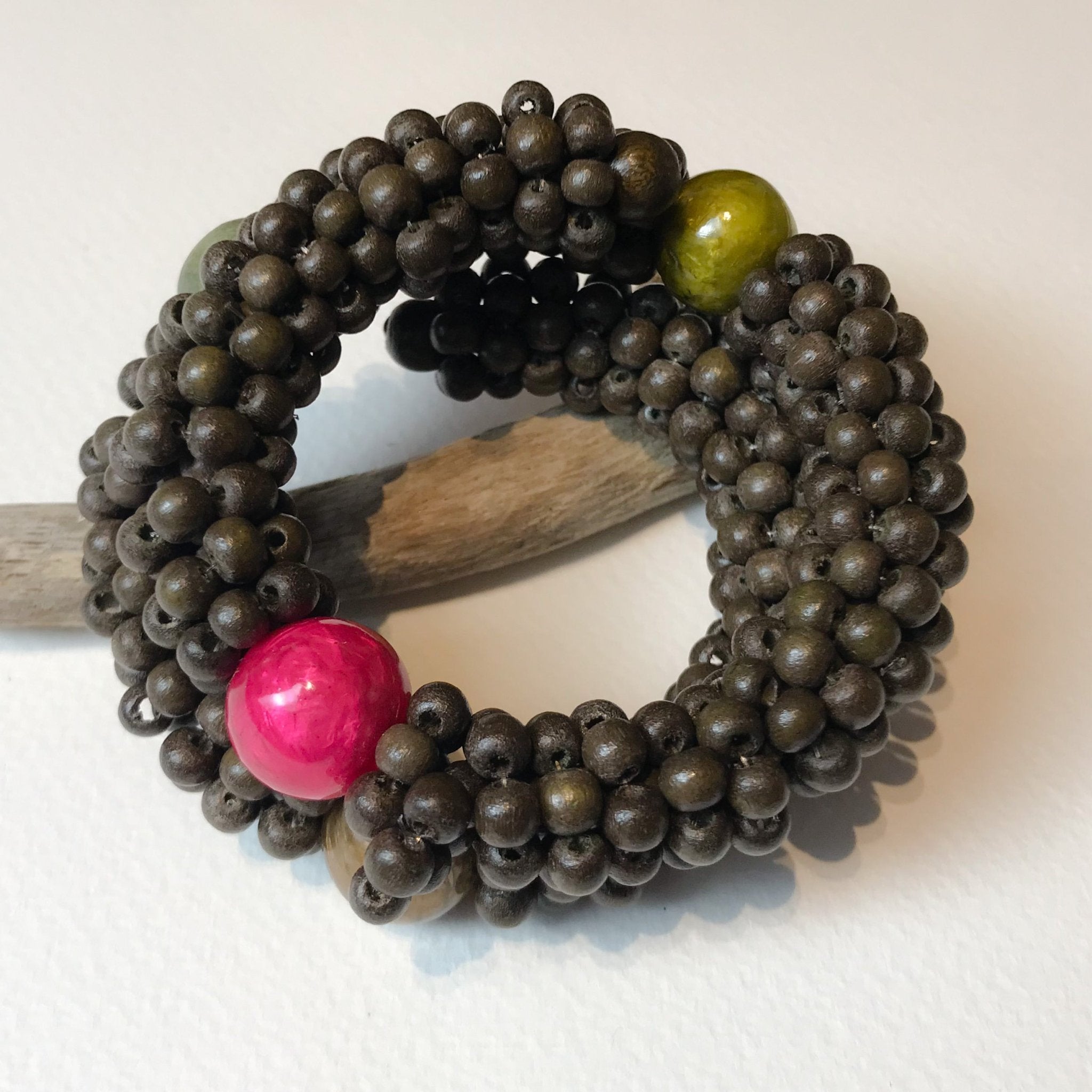 Green Wood & Capiz Bracelet - The Nancy Smillie Shop - Art, Jewellery & Designer Gifts Glasgow