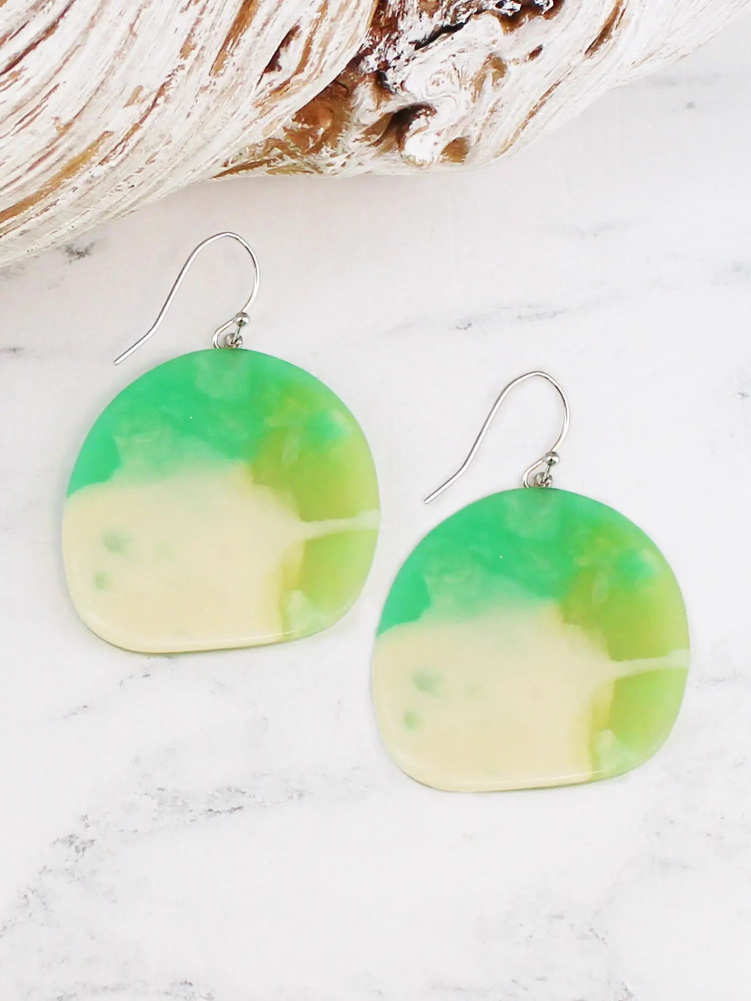 Green Marbled resin earrings