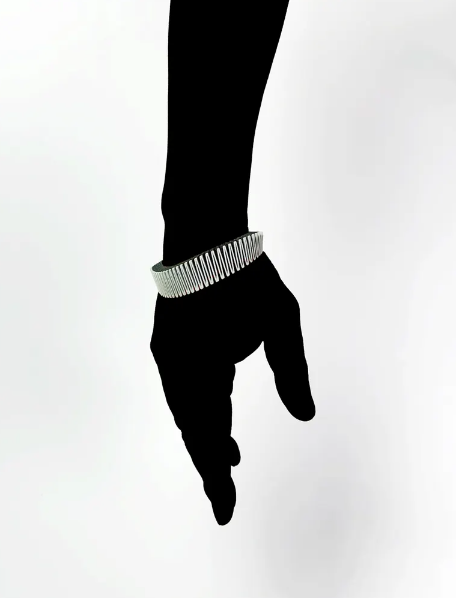 Silver-toned Grey on Black Krait Bracelet 7.5’’ on hand