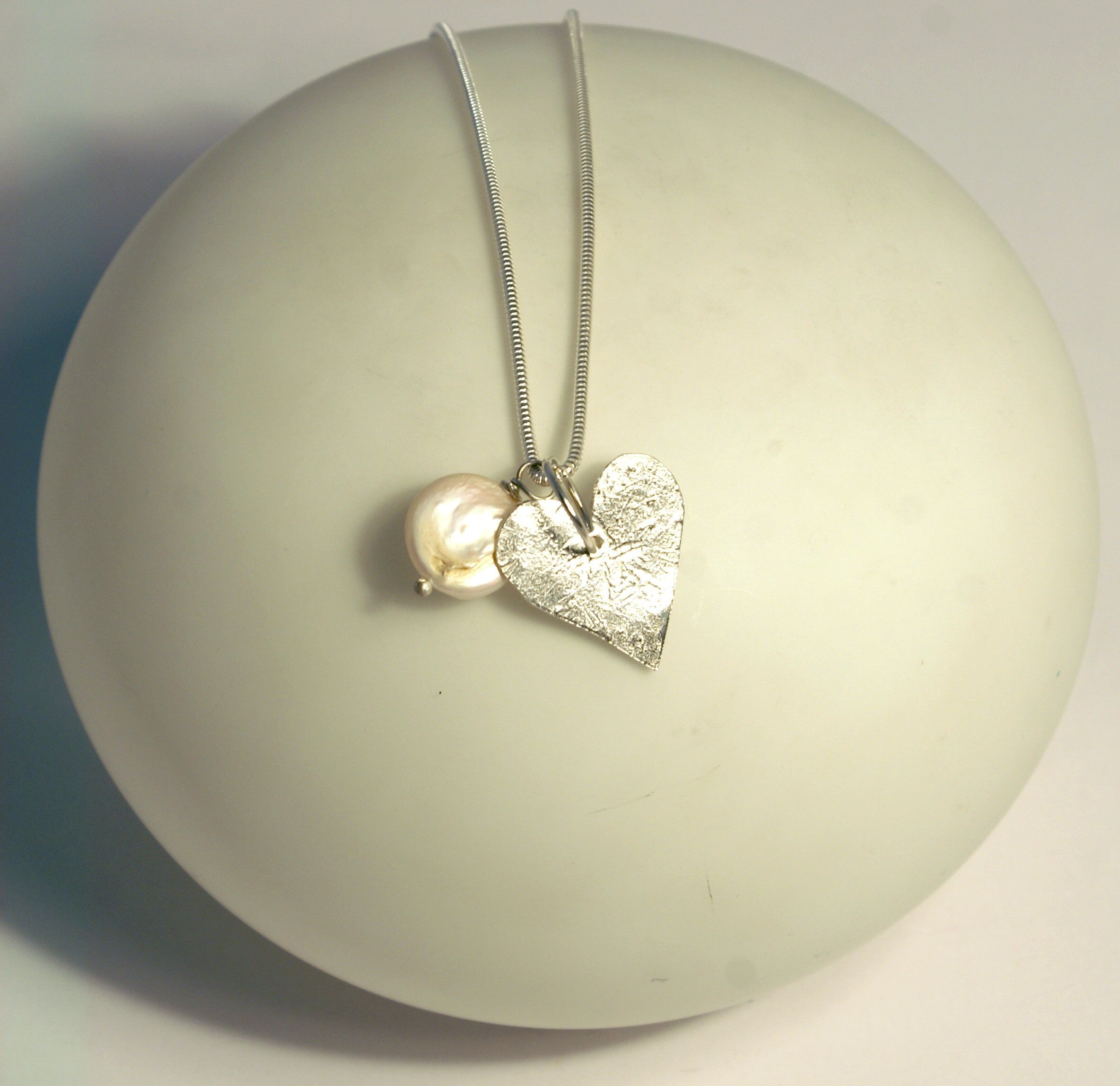 Heart & White Pearl Necklace - The Nancy Smillie Shop - Art, Jewellery & Designer Gifts Glasgow