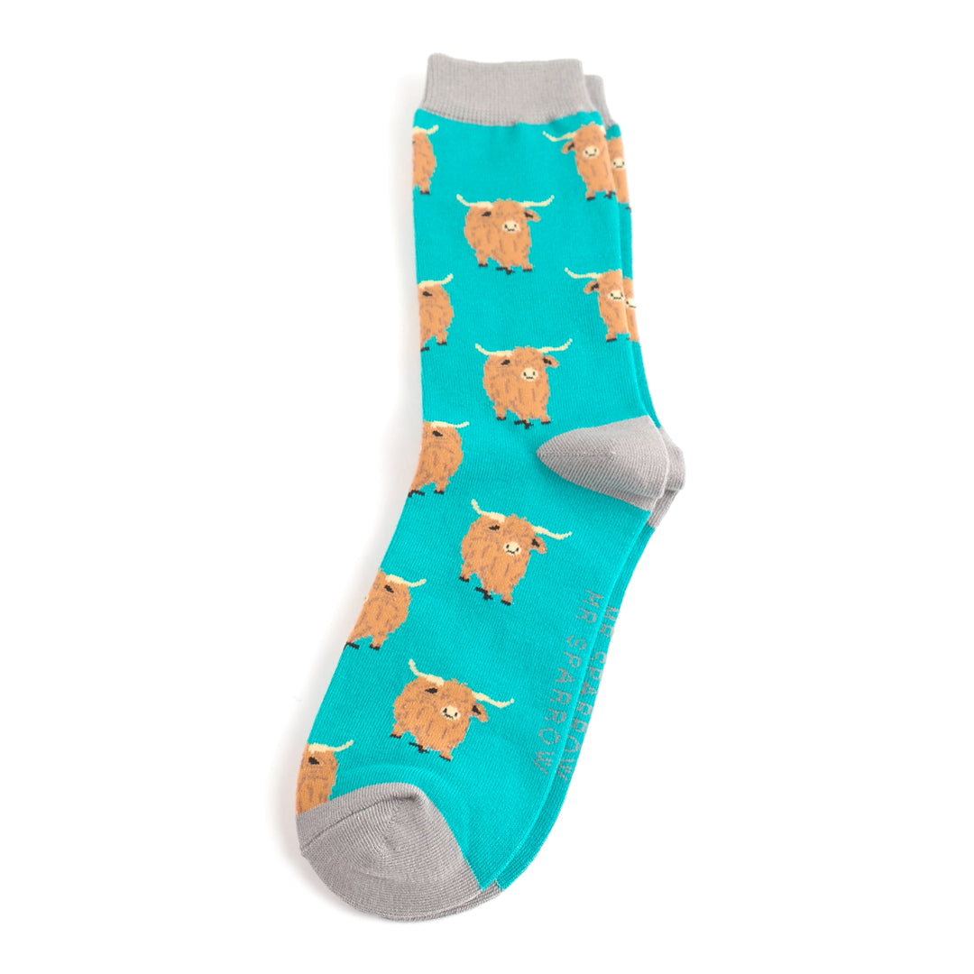Highland Herd Teal Socks - Gifts For Him - Scotland