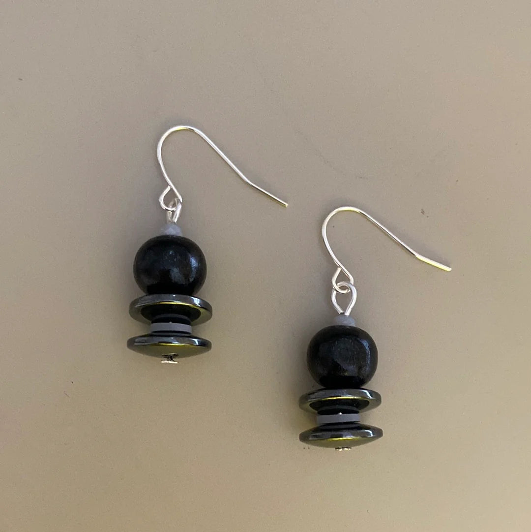 Black Bead Disc Earring