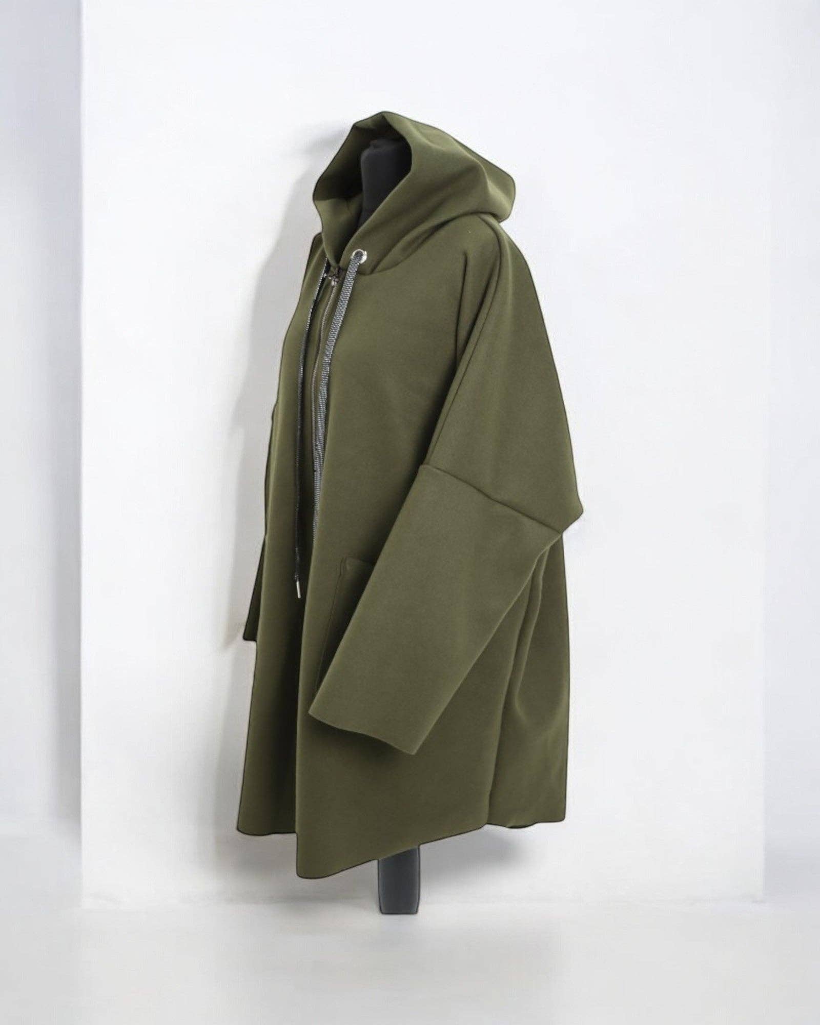 Italian Oversized Longsleeve Zip Up Drawstring Hooded Jacket: Beige / One Size To Fit UK 8-22 - Clothing - Scotland