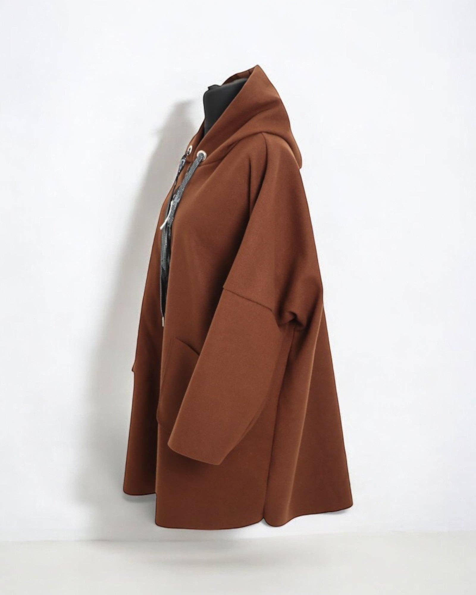 Italian Oversized Longsleeve Zip Up Drawstring Hooded Jacket: Beige / One Size To Fit UK 8-22 - Clothing - Scotland