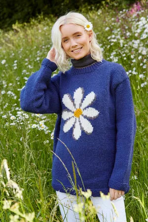 Large Daisy Sweater Denim - The Nancy Smillie Shop - Art, Jewellery & Designer Gifts Glasgow