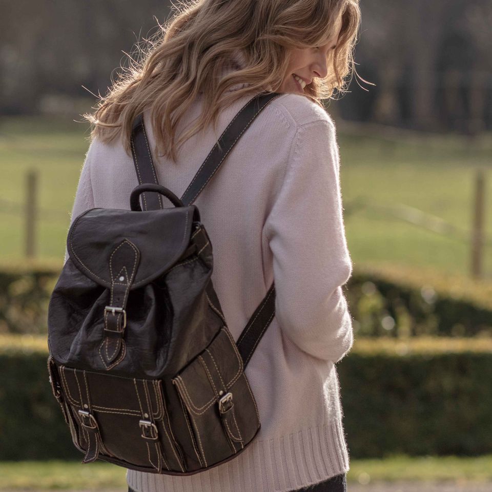 dark brown leather backpack Large Dark Brown Leather Rucksack by Berber from our Berber collection