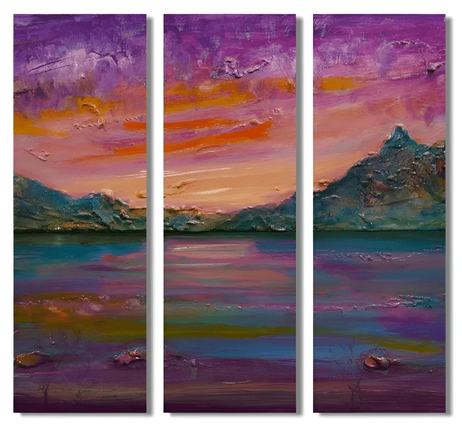 Loch Leven Sunset Triptych | Statement Interior Wall Art from Scotland