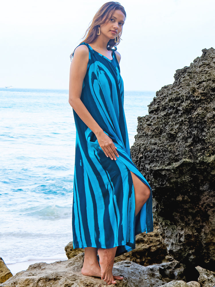Long Blue Abstract Dress - The Nancy Smillie Shop - Art, Jewellery & Designer Gifts Glasgow