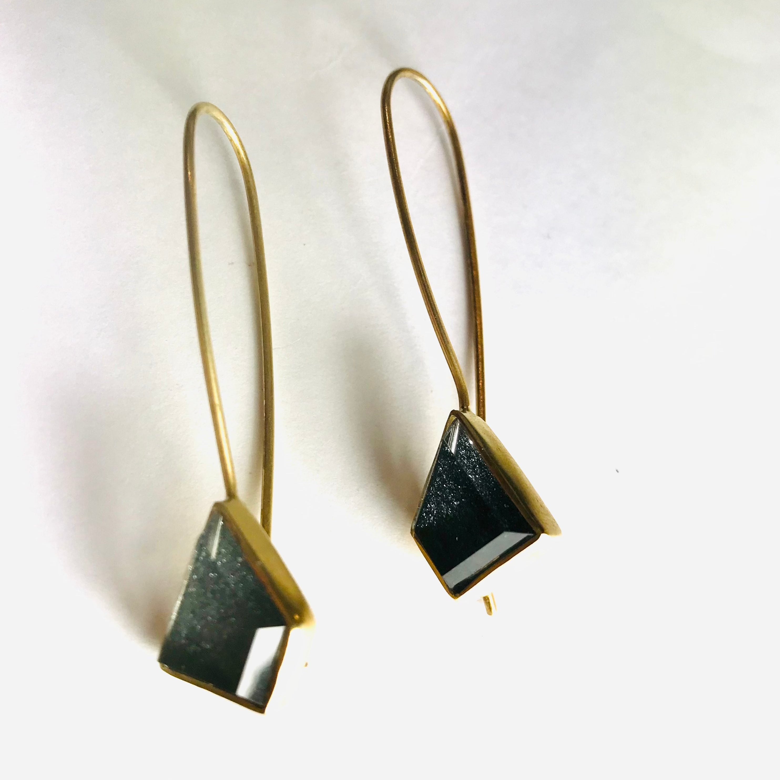 Long Gold Hematite Drop Earrings - The Nancy Smillie Shop - Art, Jewellery & Designer Gifts Glasgow