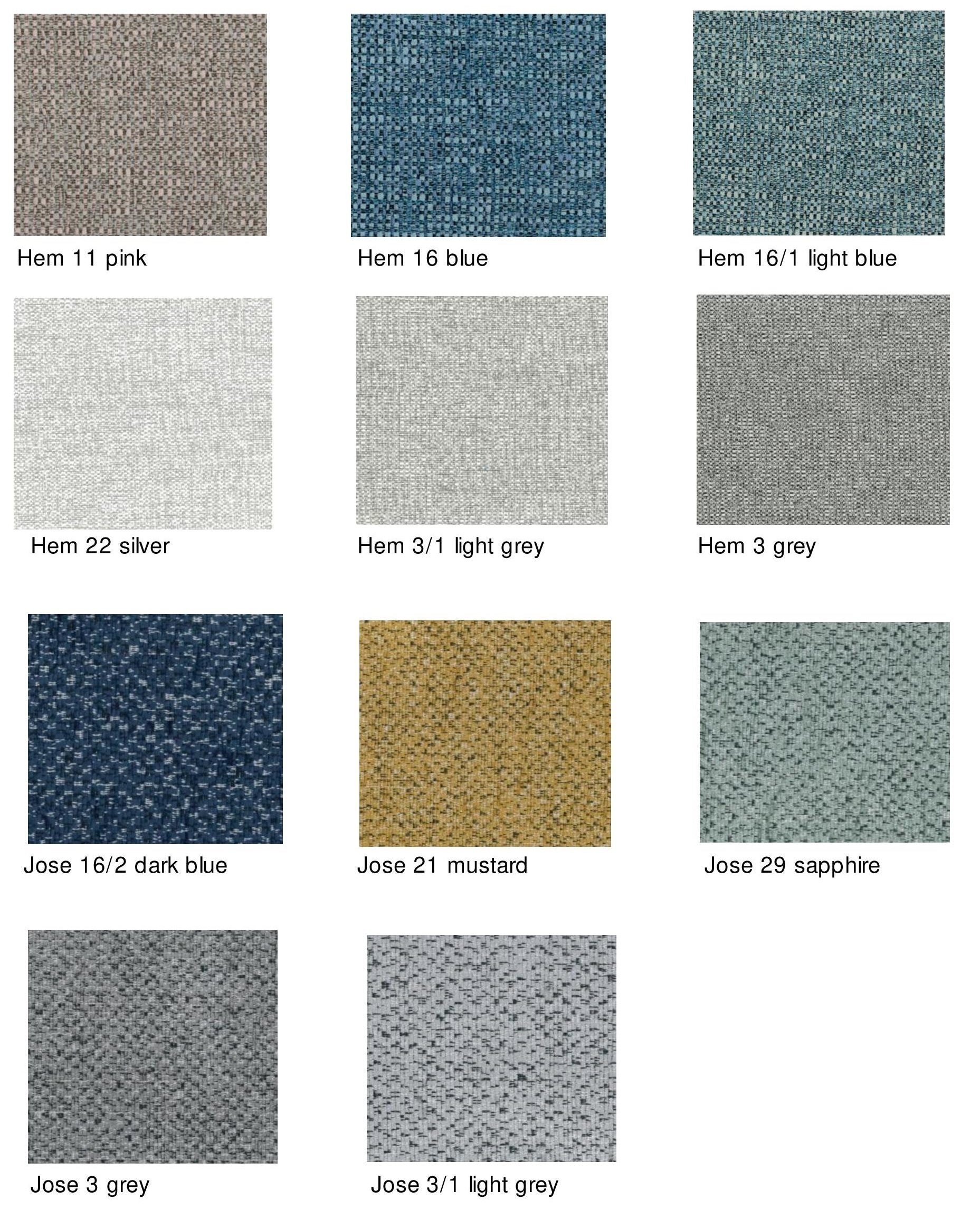 Nine labeled fabric swatches for Lydia Sofa 2 Seater in grey