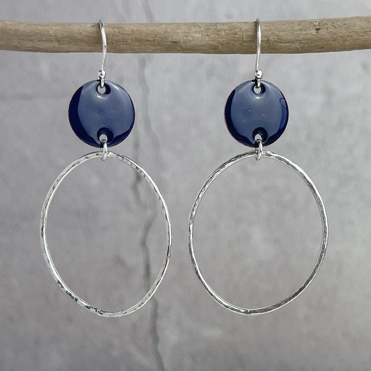 Mediterranean Blue Beaten Oval Hoop Earrings - The Nancy Smillie Shop - Art, Jewellery & Designer Gifts Glasgow