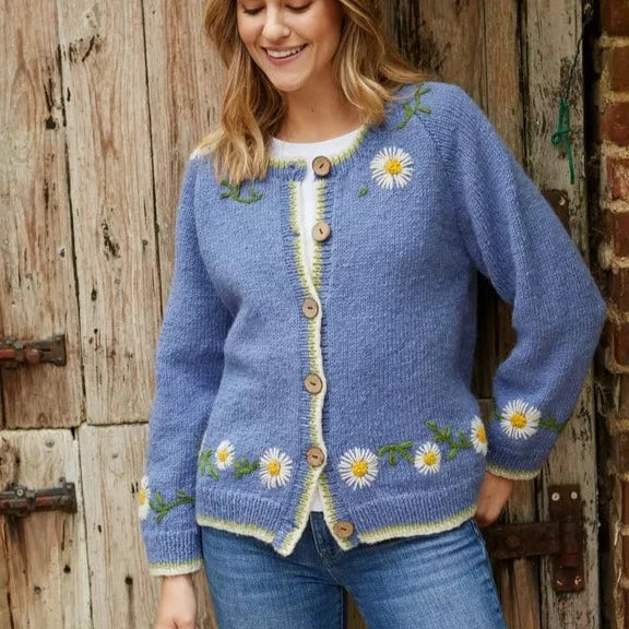 Medium Daisy Chain Cardigan with white daisy embroidery