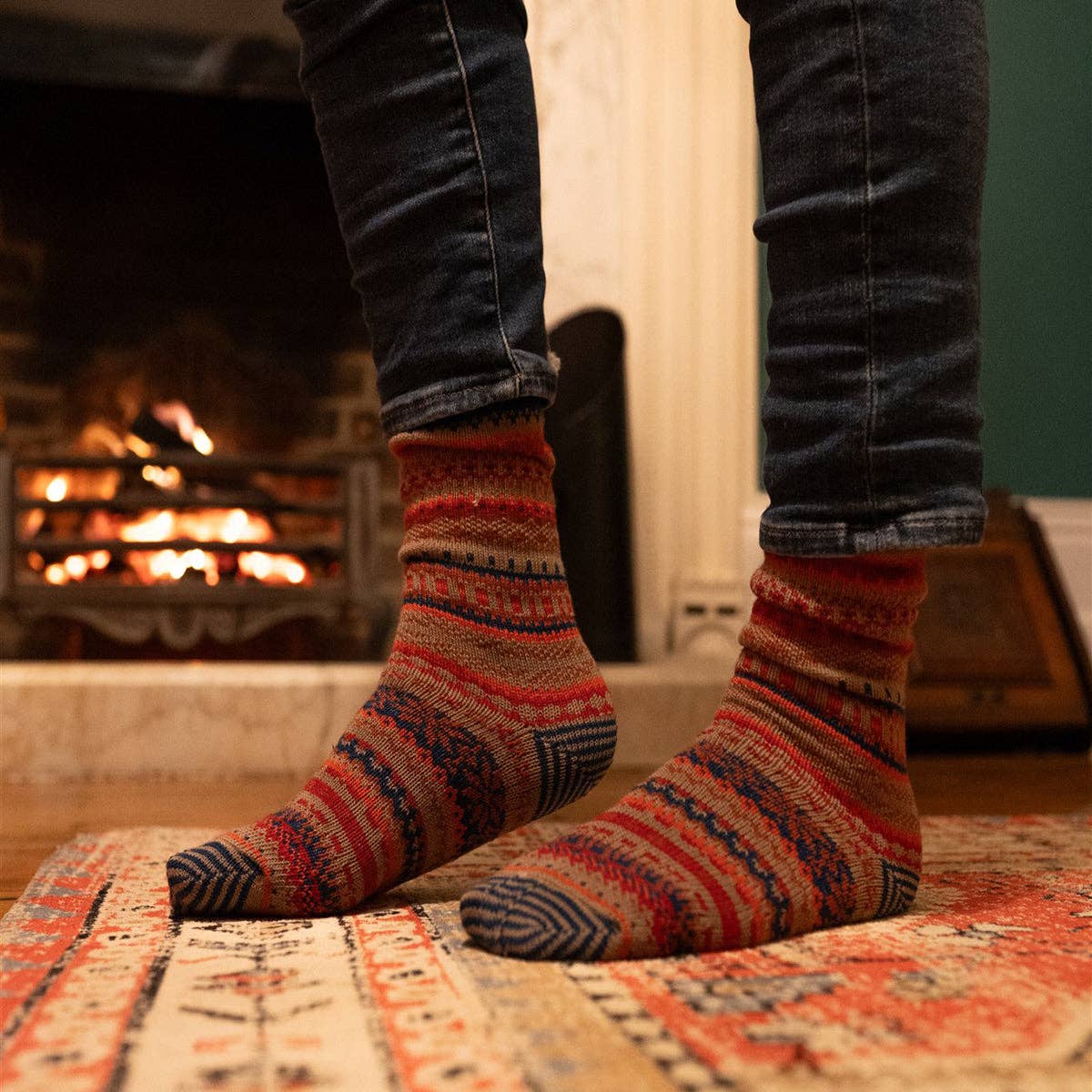 Men’s Fairisle Socks Red/Blue - Gifts Under £10 - Scotland