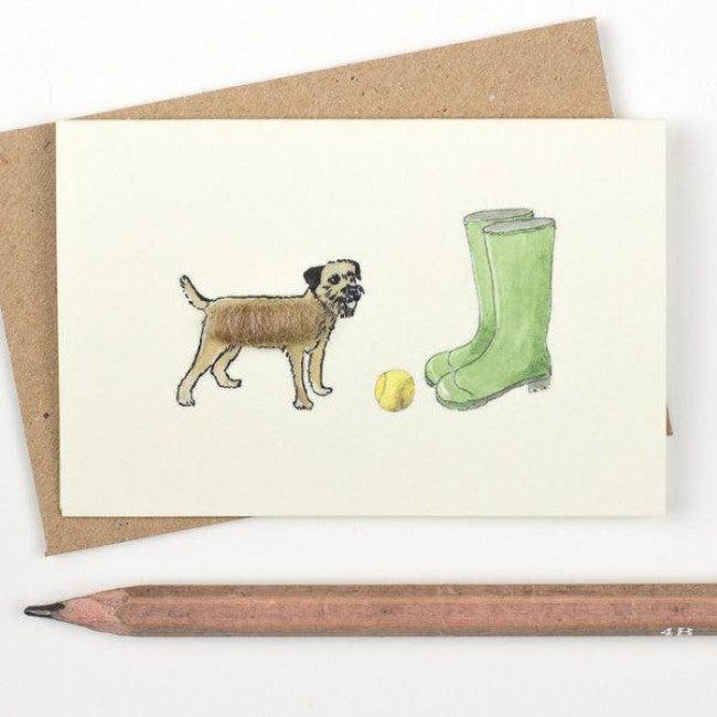 Mini Border Terrier With Wellies Card - The Nancy Smillie Shop - Art, Jewellery & Designer Gifts Glasgow