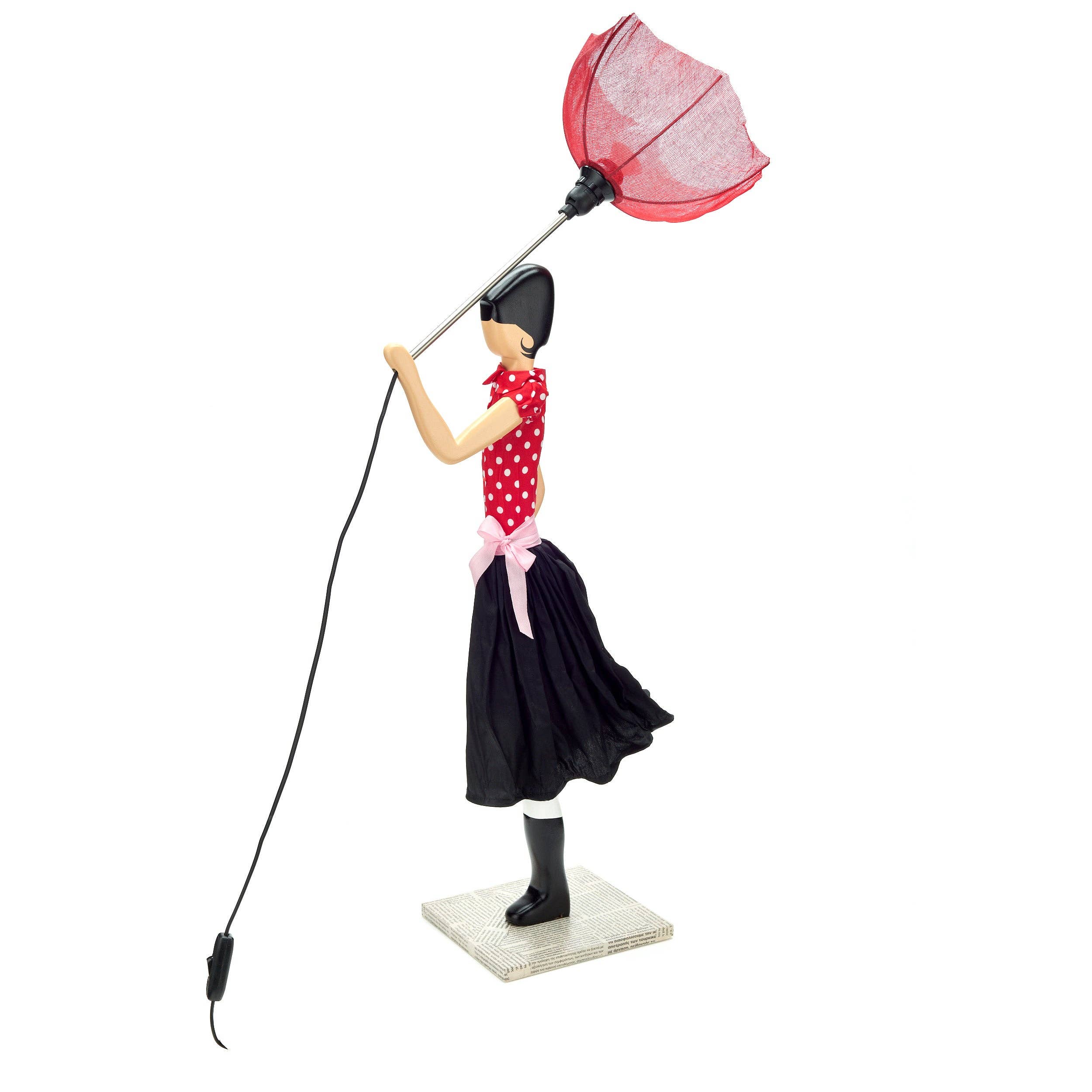 Minnie Lady Lamp figurine with woman in red polka-dot top holding pink umbrella