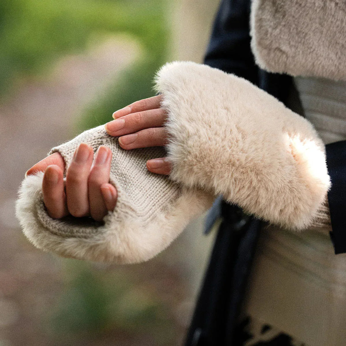 Mocha Cream Faux Fur Fingerless Gloves | The Nancy Smillie Shop - Art, Jewellery & Designer Gifts Glasgow Scotland