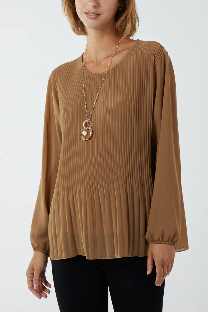 Mocha Pleated long sleeve top - Clothing - Scotland