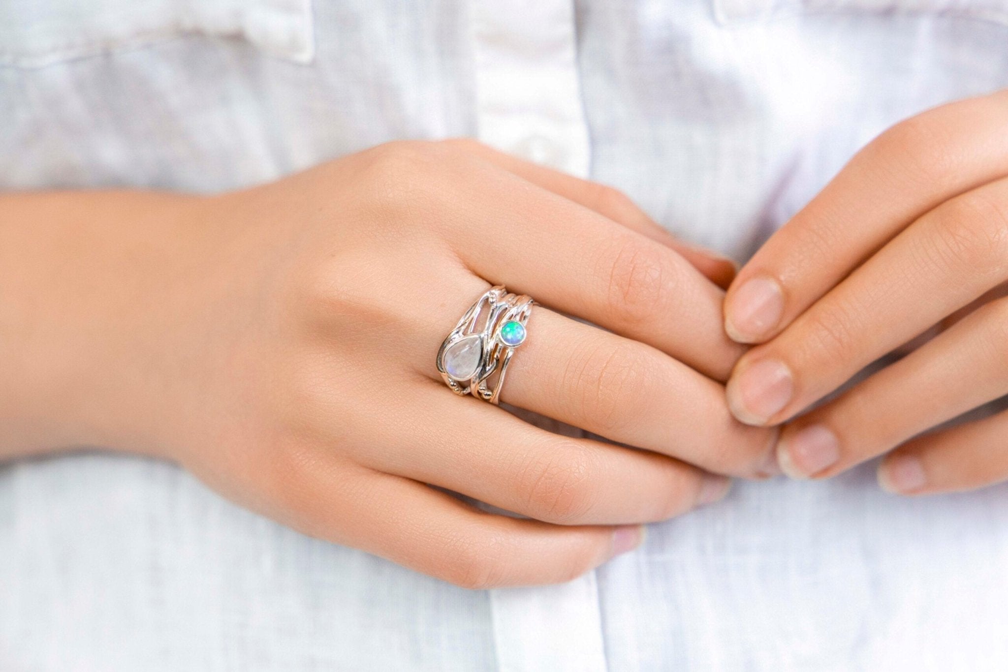 Moonstone & Fire Opal Ring - The Nancy Smillie Shop - Art, Jewellery & Designer Gifts Glasgow