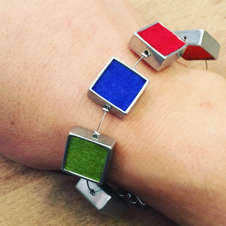Multi-coloured Felt Square Bracelet - The Nancy Smillie Shop - Art, Jewellery & Designer Gifts Glasgow
