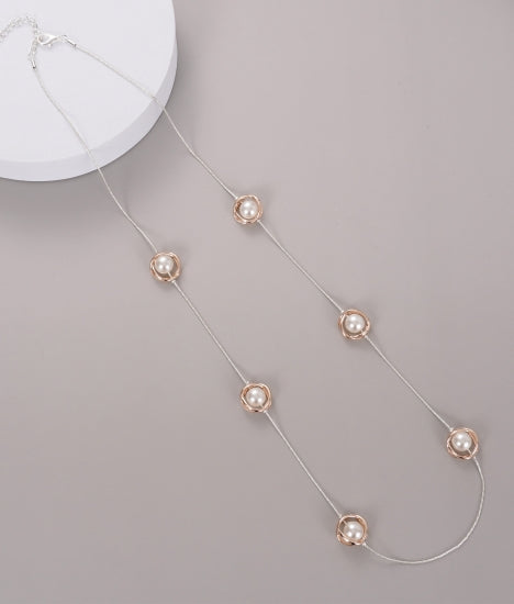 Silver long pearl necklace