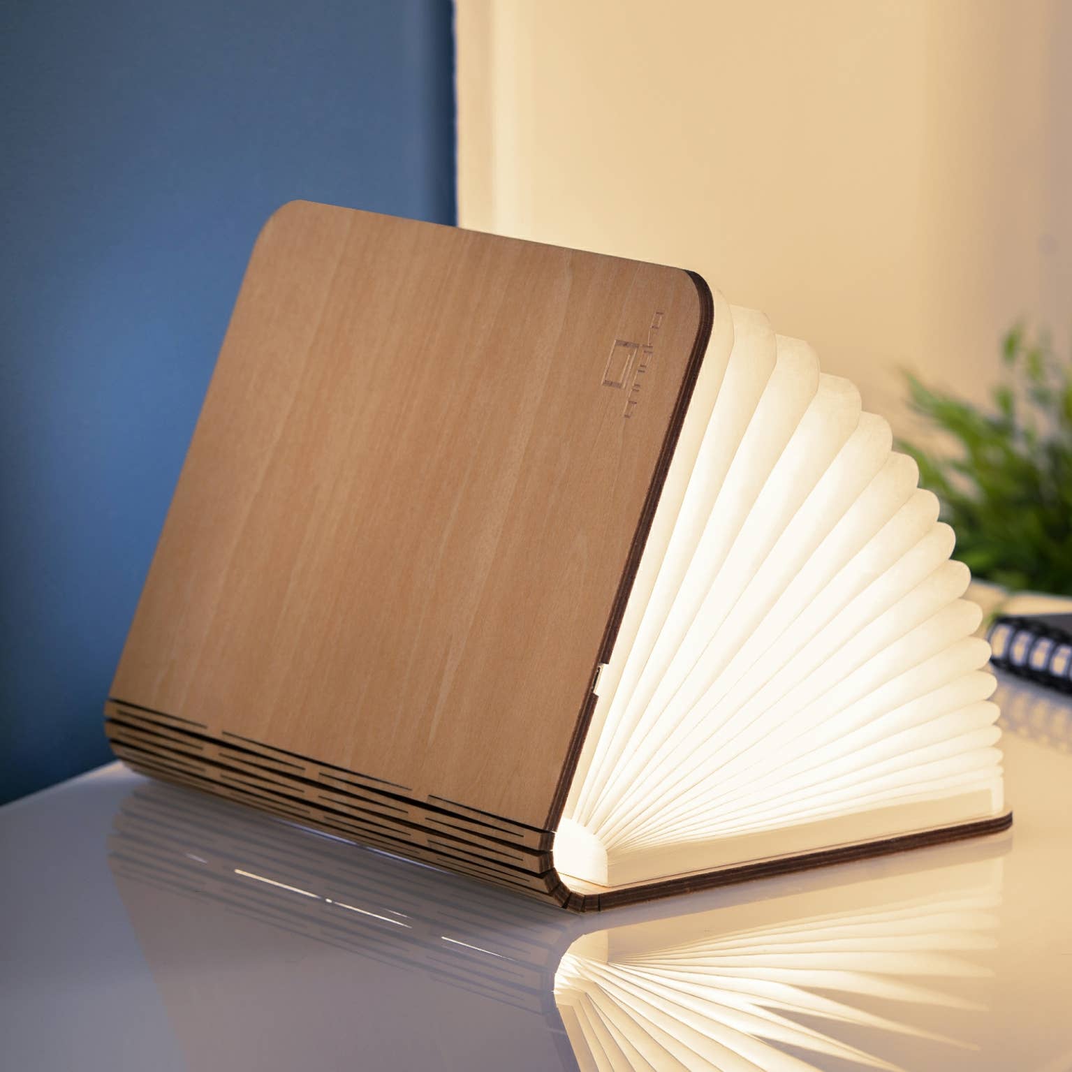 Mini maple wood smart book lamp with soft glow