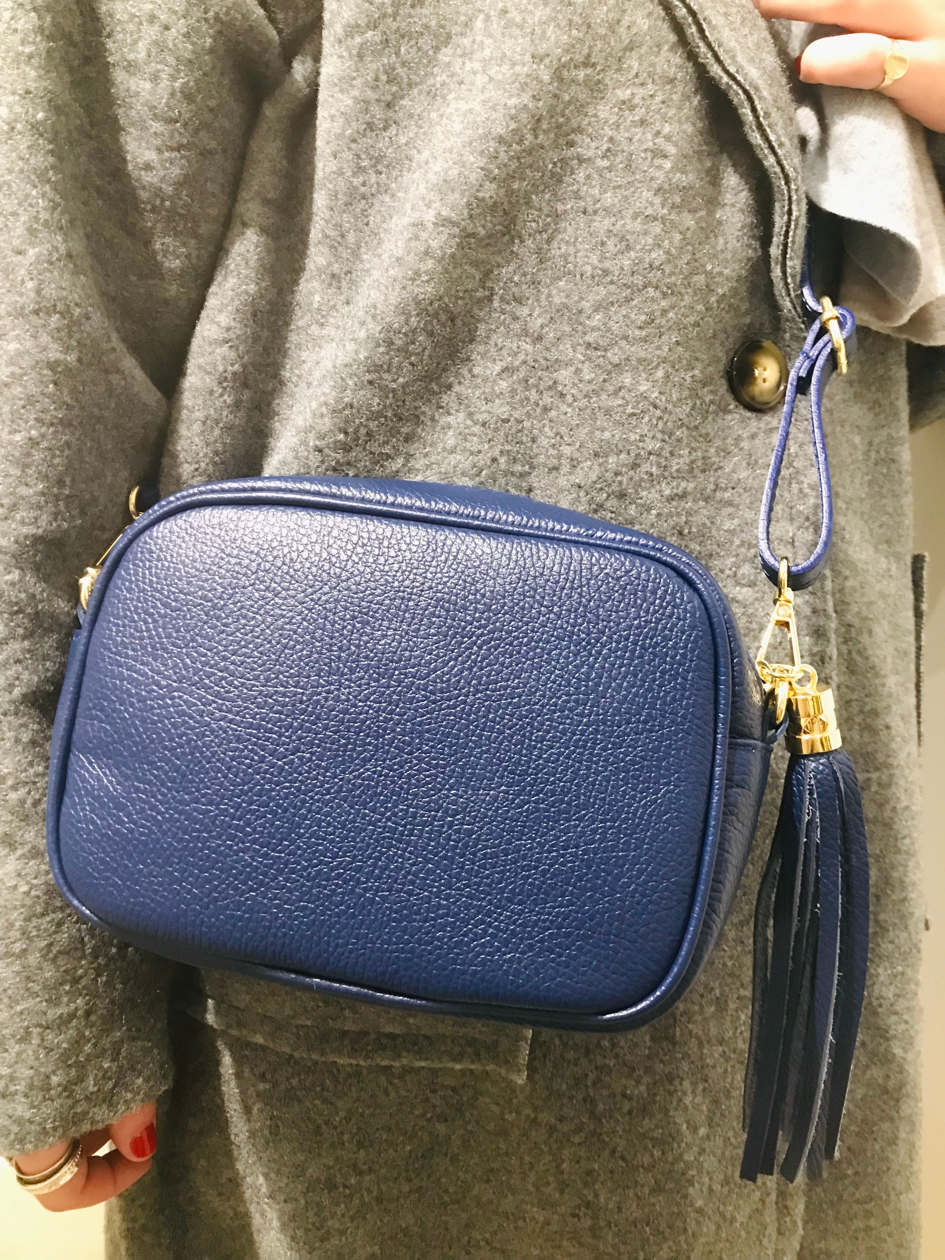 Navy Camera Leather Bag - The Nancy Smillie Shop - Art, Jewellery & Designer Gifts Glasgow