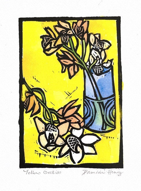 "Orchids" Lino Cut Print - The Nancy Smillie Shop - Art, Jewellery & Designer Gifts Glasgow