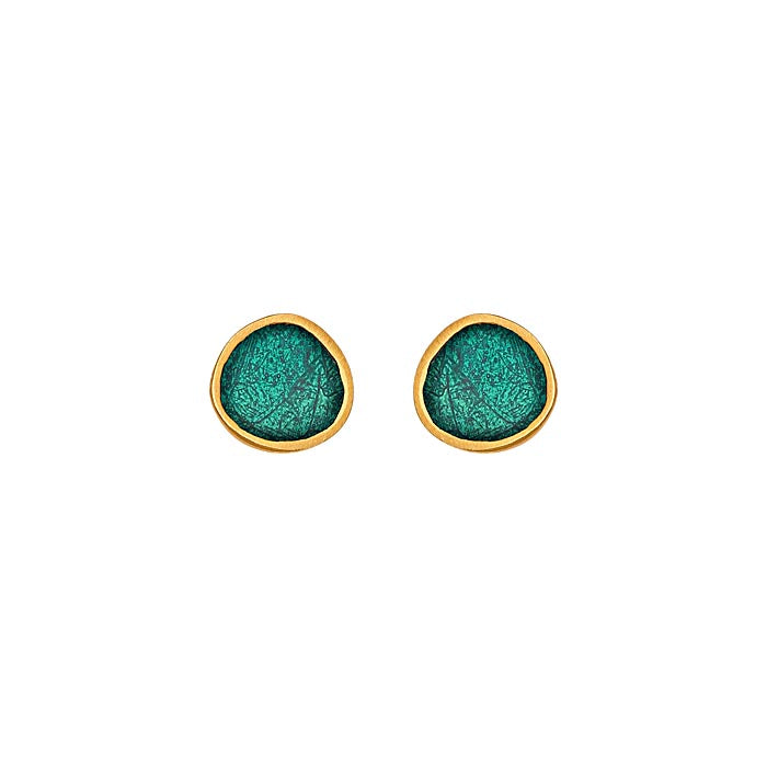 Gold-toned Petrol GP small pebble stud earrings with teal-green textured centers