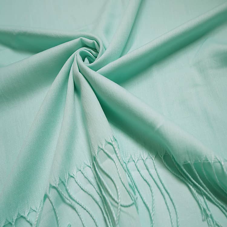Plain cotton blend pashmina with tassels: Mint A10 - Scarves! - Scotland