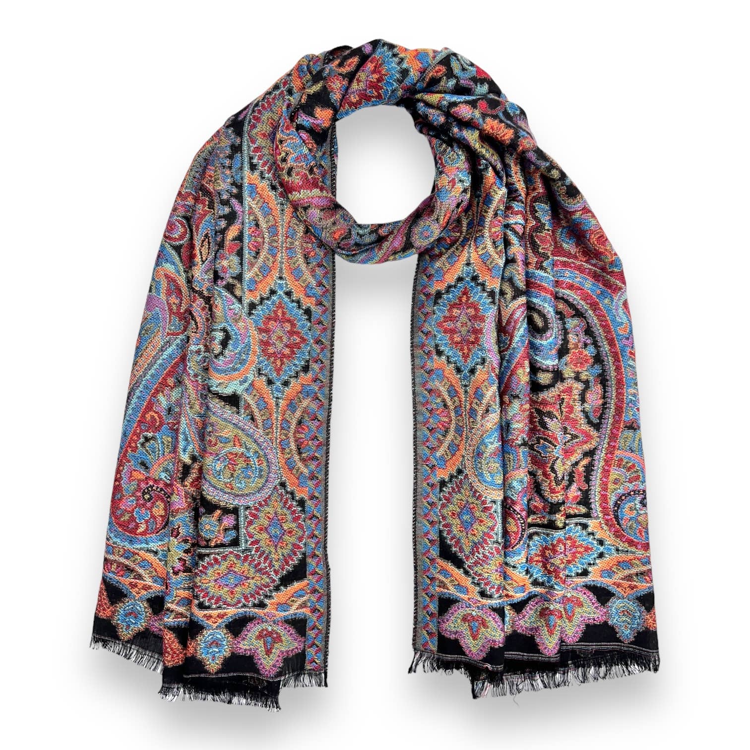 Premium pashmina with paisley print: Black Multi | The Nancy Smillie Shop - Art, Jewellery & Designer Gifts Glasgow Scotland