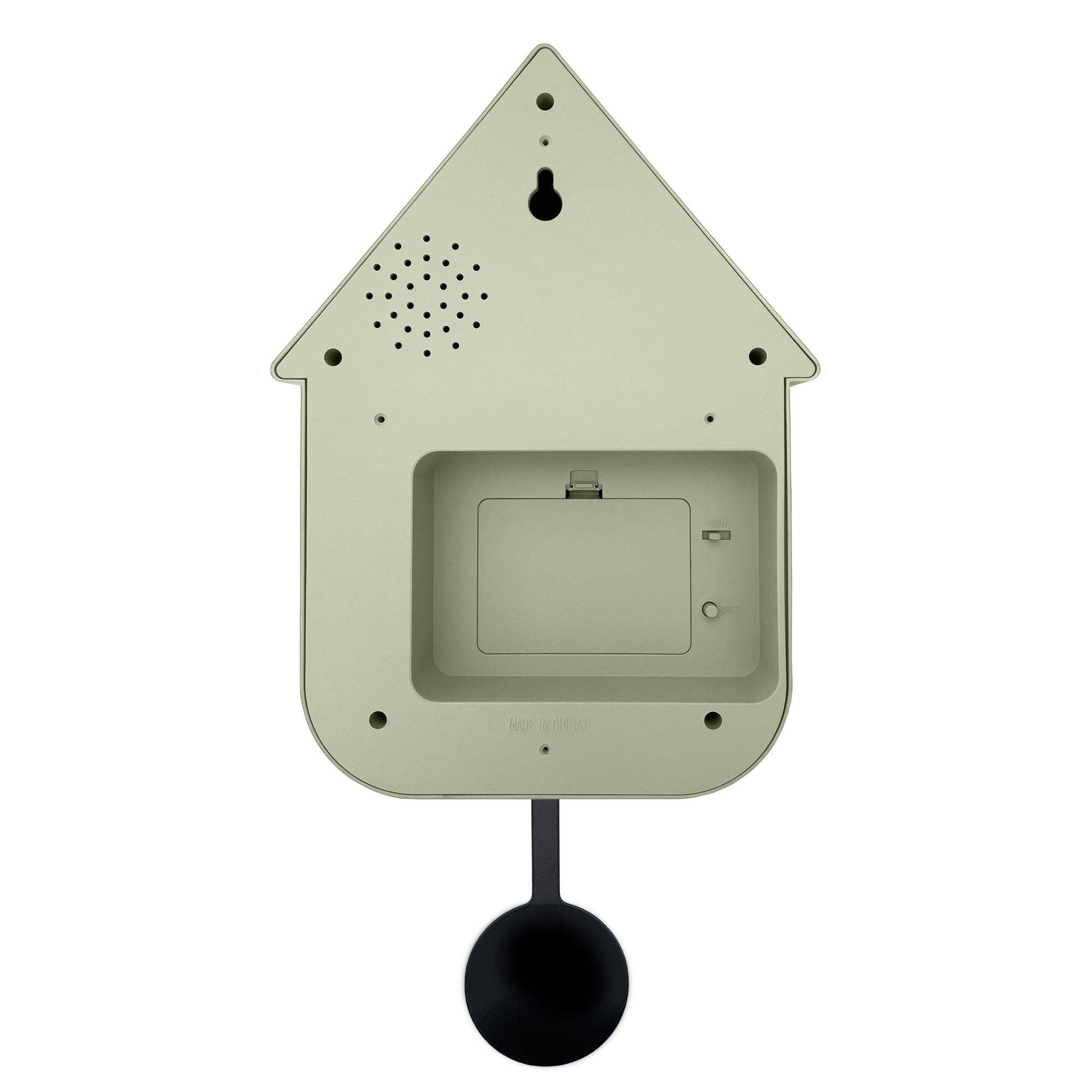 Sleek light gray Purple Pendulum Cuckoo Clock with black pendulum