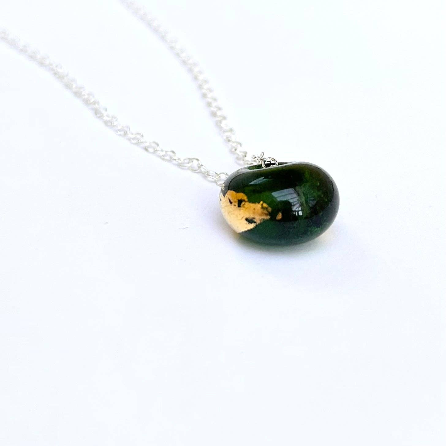 Recycled Whisky Bottle Pendant on Sterling Silver Chain Green and Gold - Scotland