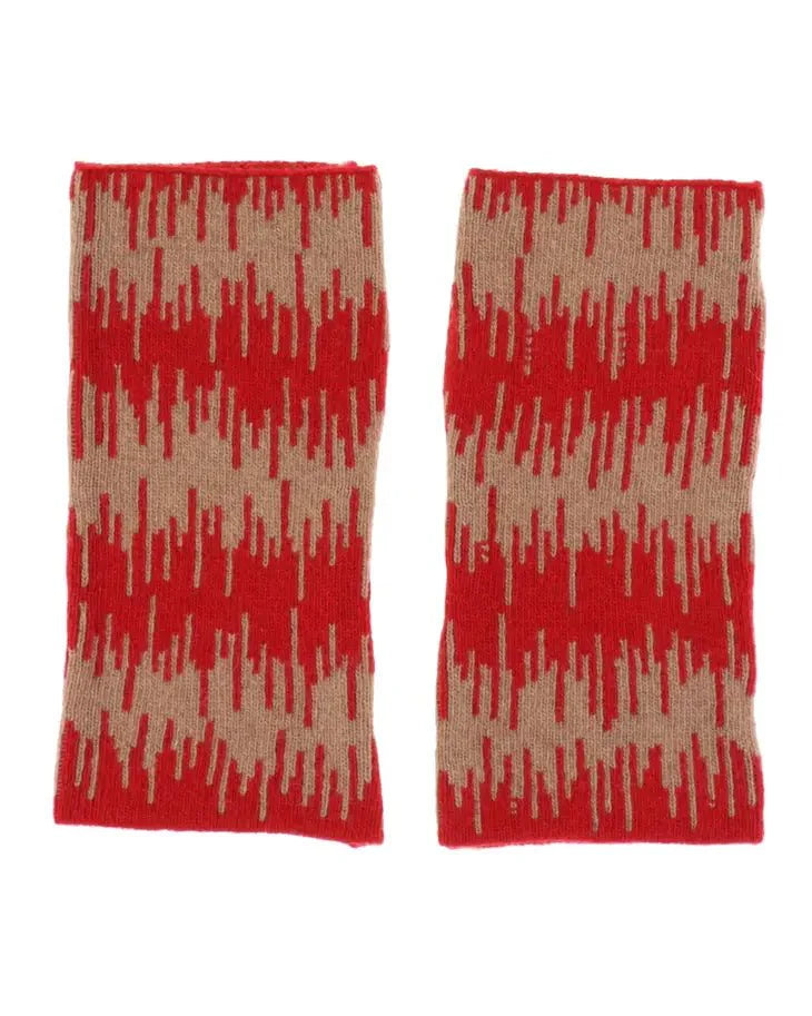 Red & Camel Wave Wrist Warmers - The Nancy Smillie Shop - Art, Jewellery & Designer Gifts Glasgow