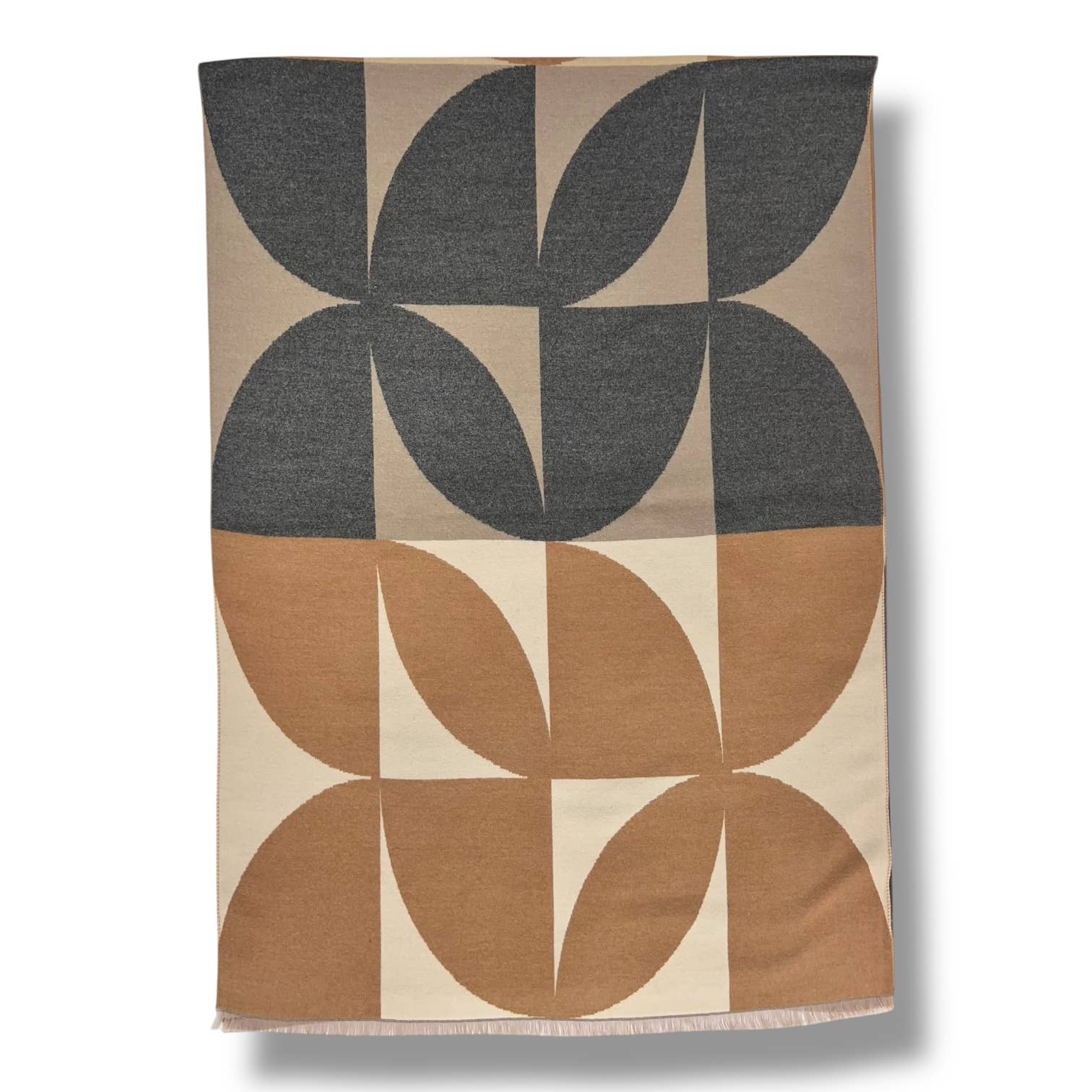 Retro print on cashmere blend scarf finished with fringes: Orbeige - Scarves! - Scotland