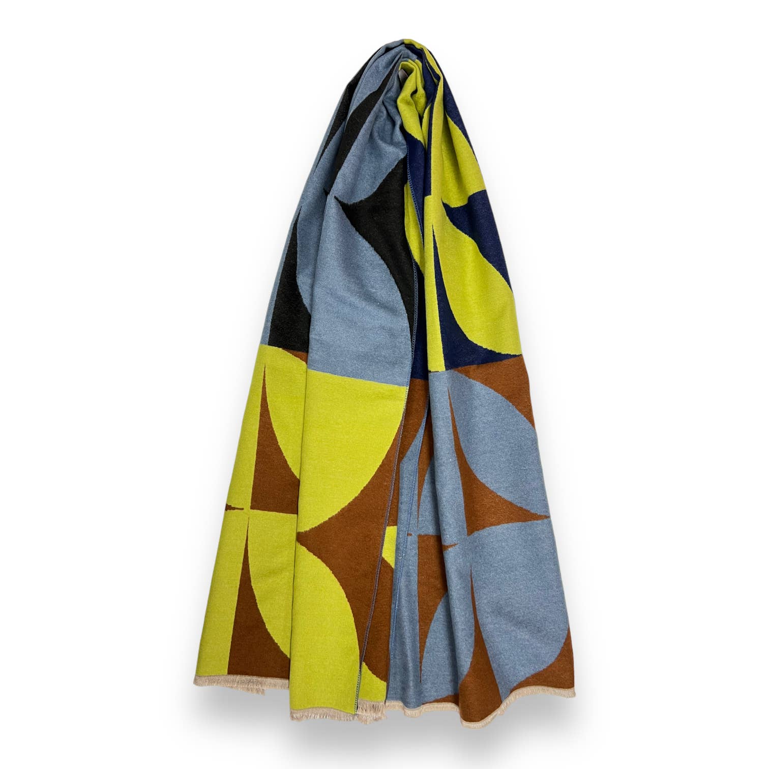 Retro print on cashmere blend scarf finished with fringes: Orbeige - Scarves! - Scotland