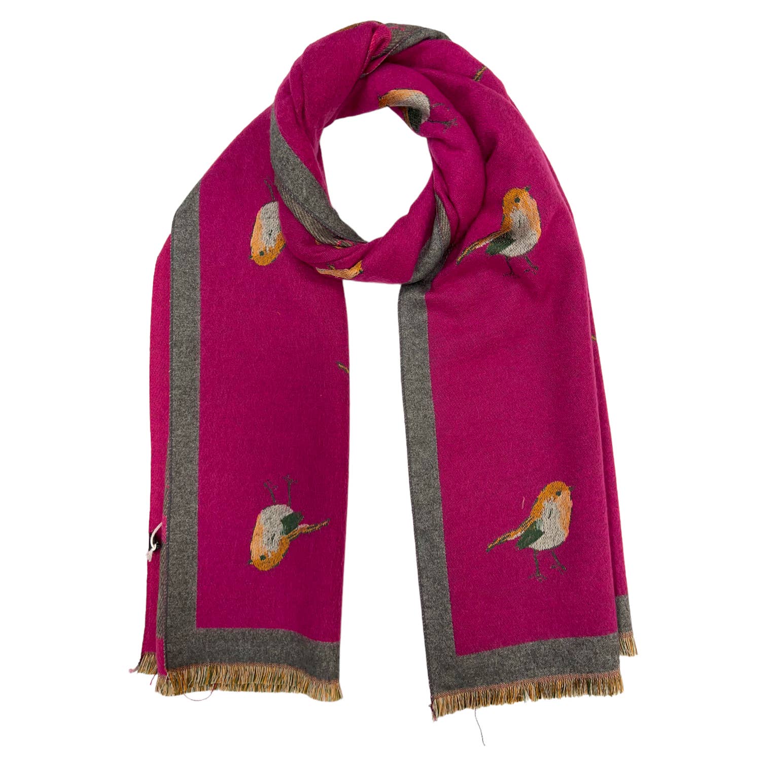Robin bird woven print on reversible cashmeremix: Red - Scarves! - Scotland