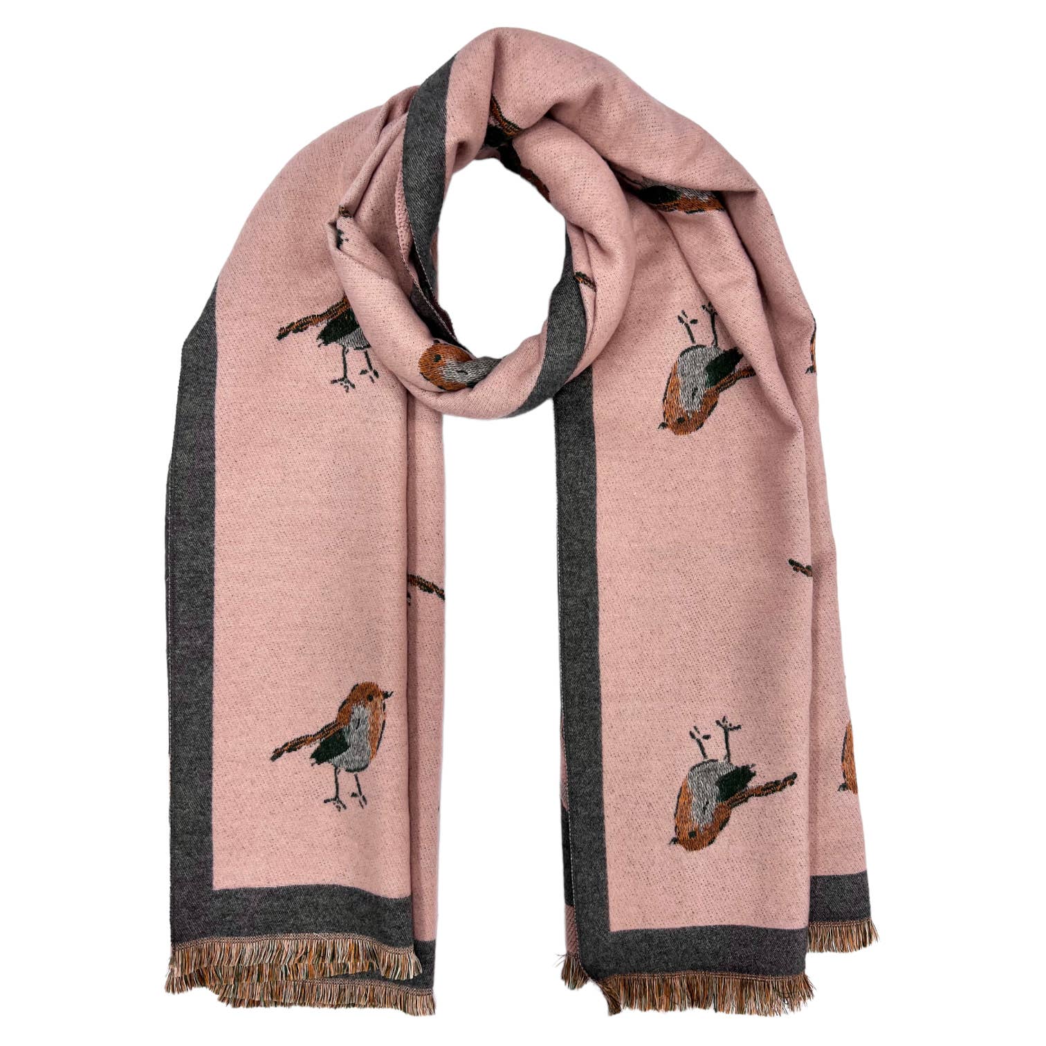 Robin bird woven print on reversible cashmeremix: Red - Scarves! - Scotland