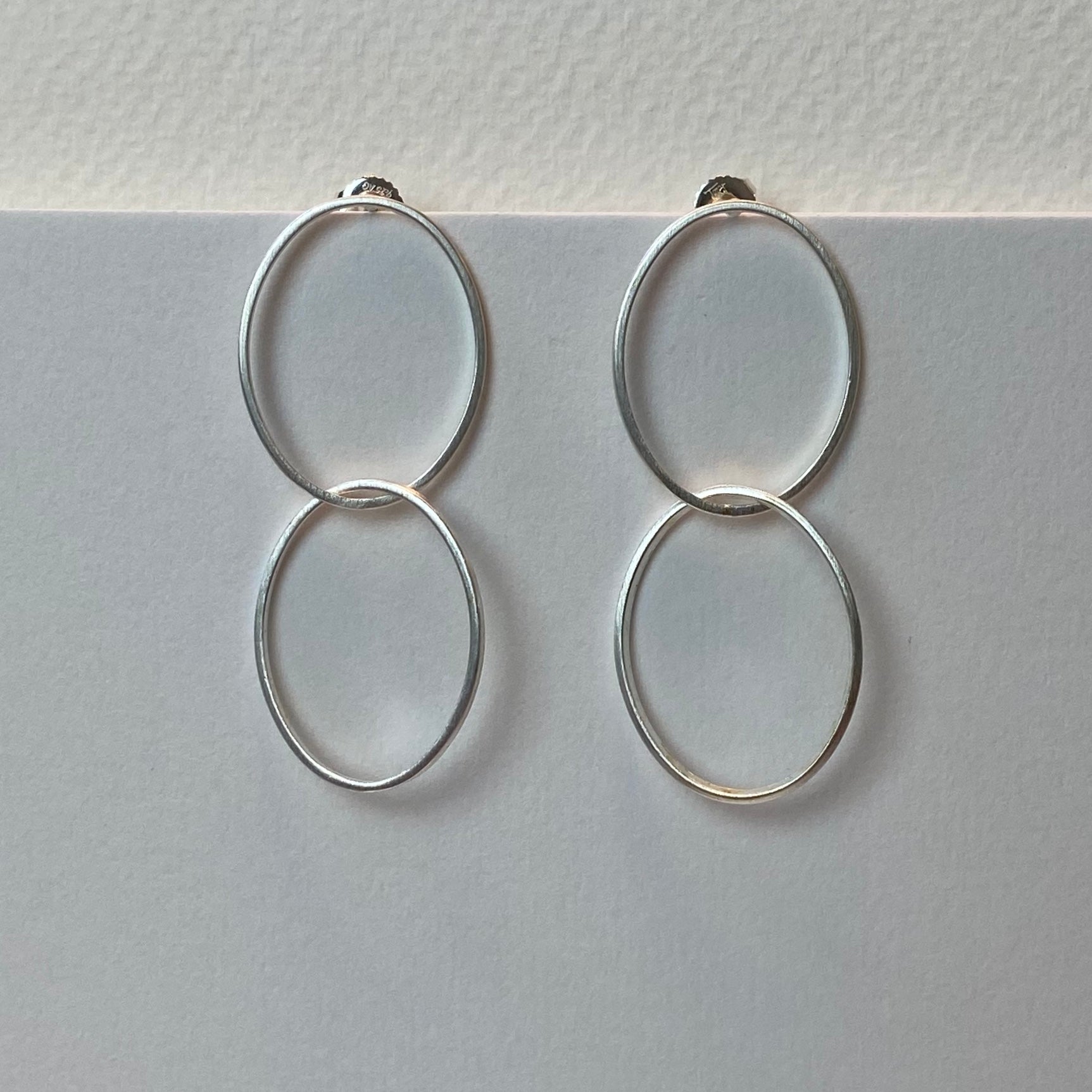 Satin Silver Oval Drop Earrings - The Nancy Smillie Shop - Art, Jewellery & Designer Gifts Glasgow
