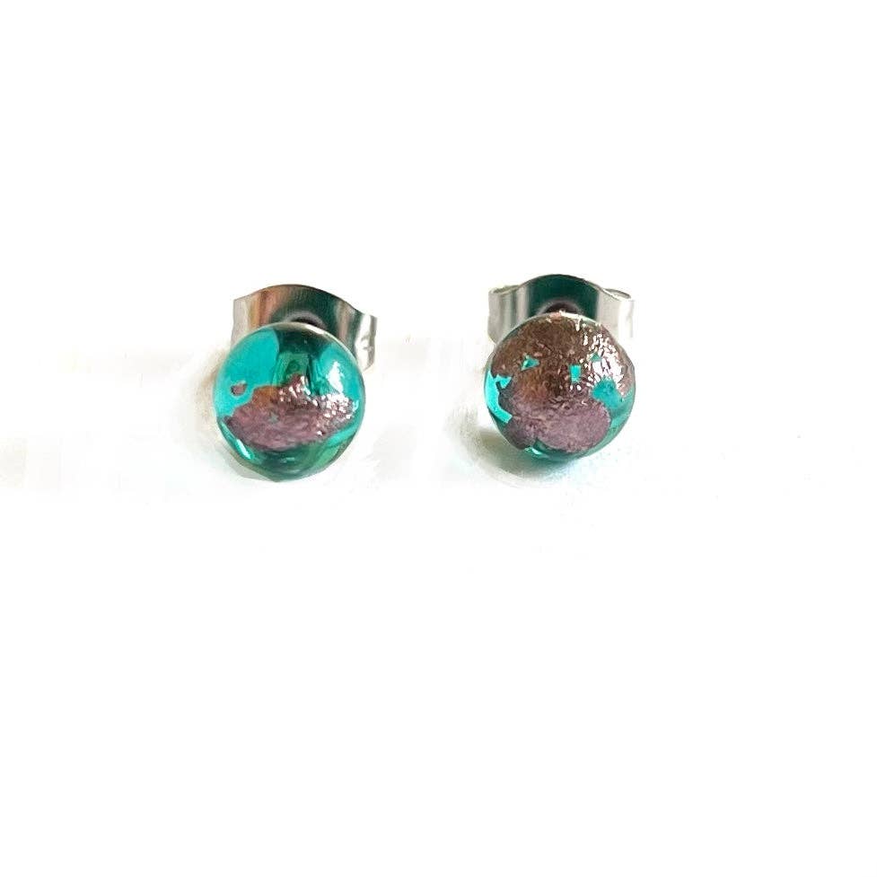 Sea Green and Palladium Mini Stud Earrings - Gifts Under £10 - Scotland