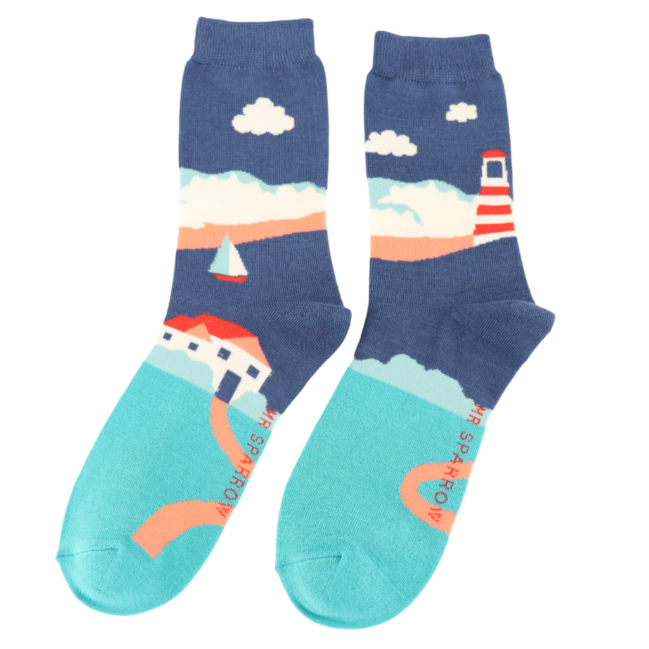 Marineblaue Socken mit Meeresmotiven