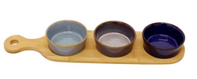 Set of 3 Tapas Dishes on Bamboo Serving Tray | The Nancy Smillie Shop - Art, Jewellery & Designer Gifts Glasgow Scotland