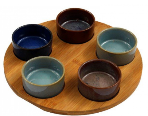 Set of 5 Tapas Dishes on Bamboo Plate | The Nancy Smillie Shop - Art, Jewellery & Designer Gifts Glasgow Scotland