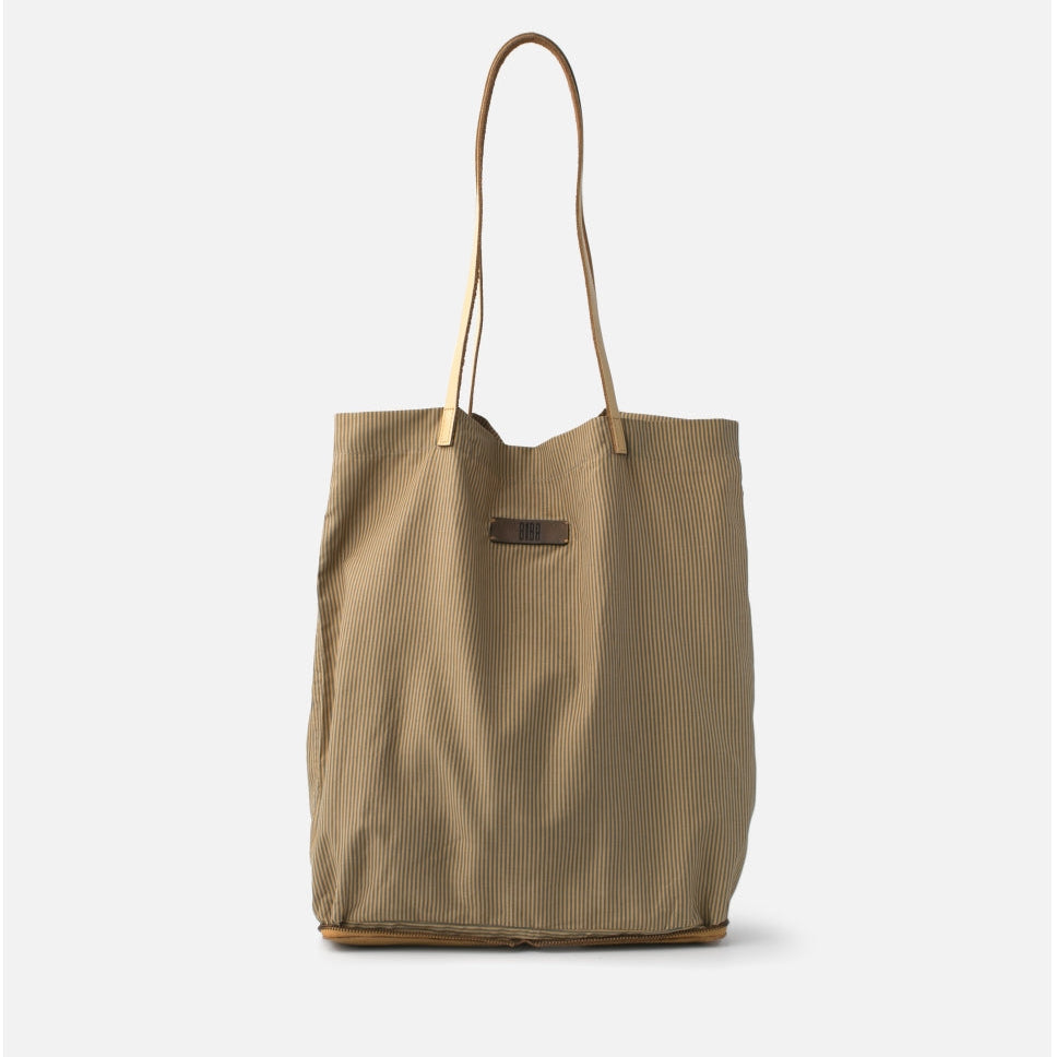 Beige corduroy Mansfield stripes mustard tote with tan leather handles